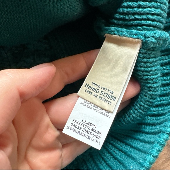 LL Bean Double L Mixed-Cable Sweater Funnelneck Women’s Sz Medium TEAL Chunky - Picture 7 of 8